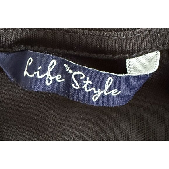 Life Style Women Black Mesh Embroidery Floral Blouse Bell Sleeve Sheer Overlay M - Picture 5 of 8